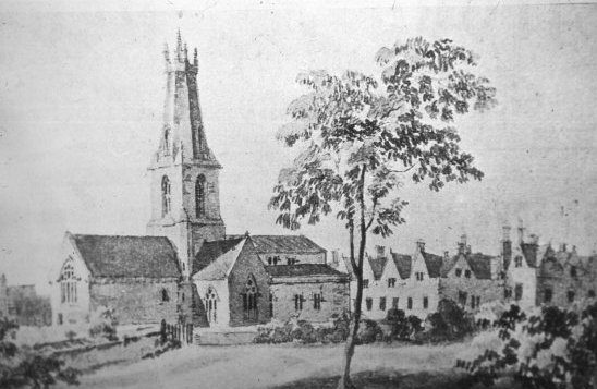 Drawing of Holy Trinity Church and the Manor House